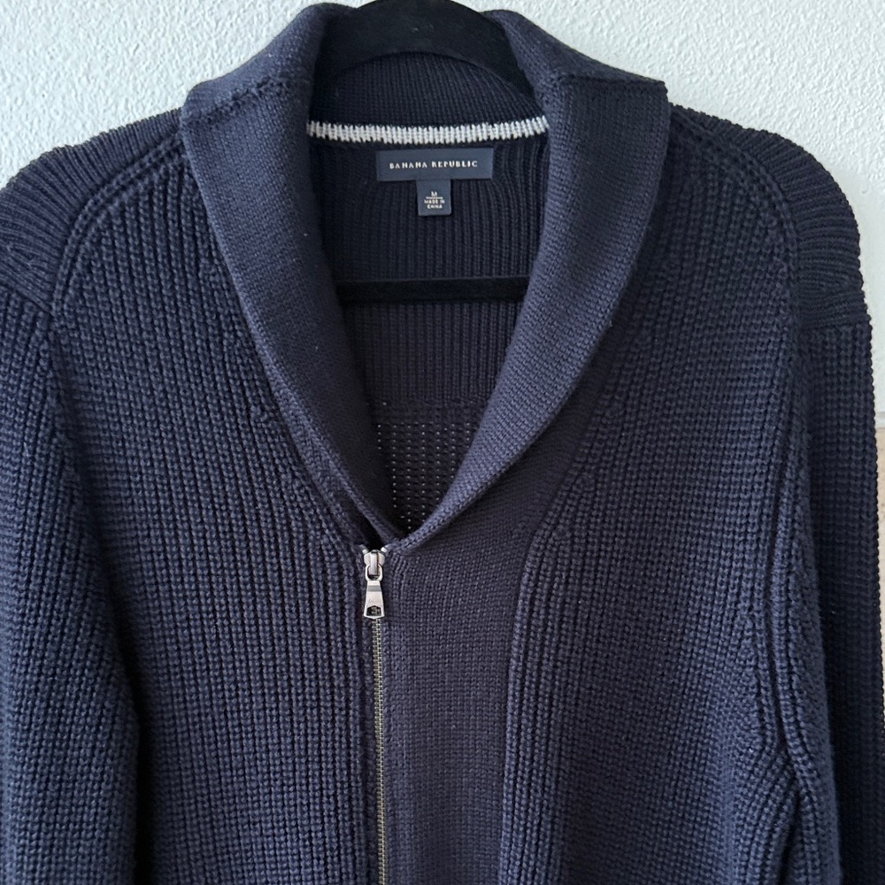 Banana Republic Men's Navy Zip-Up Sweater Cardigan - Picture 3 of 11